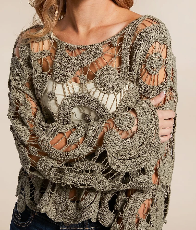 Open Weave Scalloped Sweater