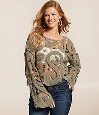 Open Weave Scalloped Sweater