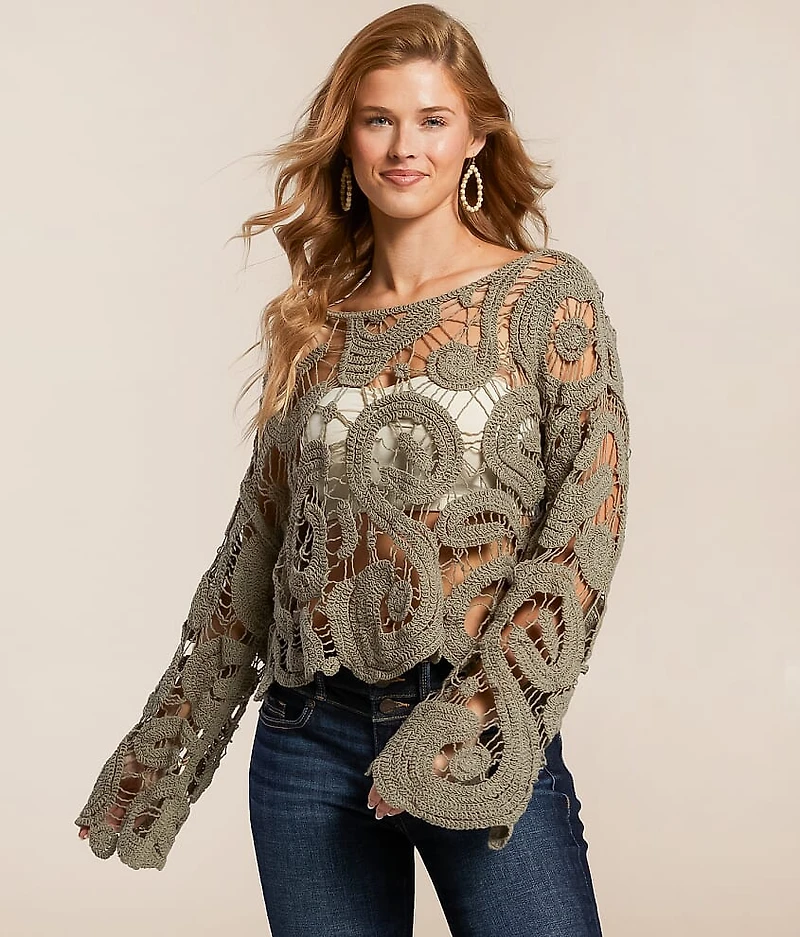 Open Weave Scalloped Sweater