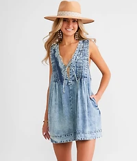 Front Tie Denim Romper