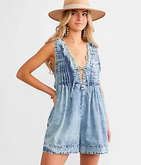Front Tie Denim Romper