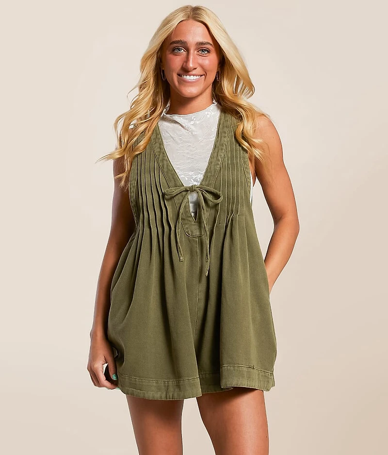 Front Tie Denim Romper