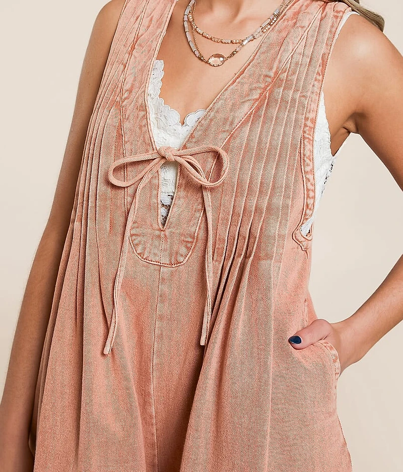 Front Tie Denim Romper