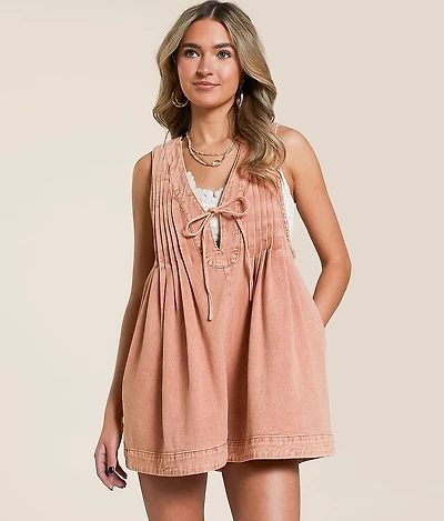 Front Tie Denim Romper