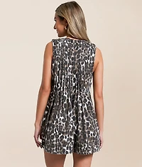 Cheetah Front Tie Denim Romper