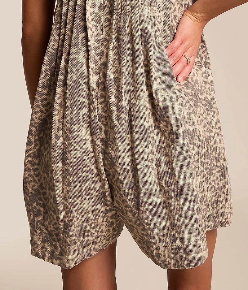 Cheetah Front Tie Denim Romper