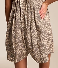 Cheetah Front Tie Denim Romper