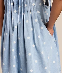 Polka Dot Front Tie Denim Romper