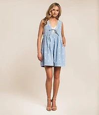 Polka Dot Front Tie Denim Romper