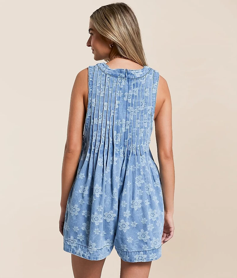Floral Front Tie Denim Romper