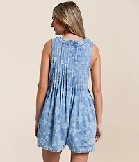 Floral Front Tie Denim Romper