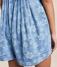 Floral Front Tie Denim Romper