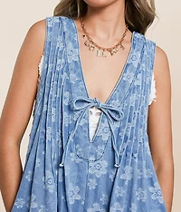 Floral Front Tie Denim Romper