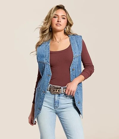 Rhinestone Oversized Denim Vest