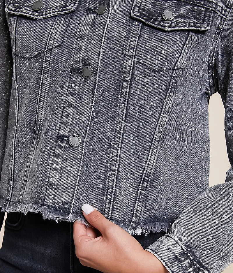 Cropped Rhinestone Denim Jacket