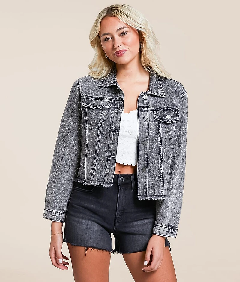 Cropped Rhinestone Denim Jacket