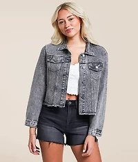 Cropped Rhinestone Denim Jacket
