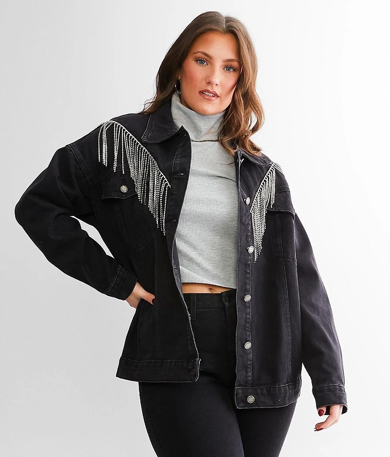 Rhinestone Fringe Denim Jacket