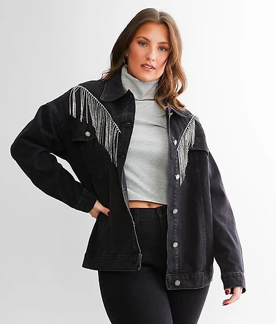 Rhinestone Fringe Denim Jacket