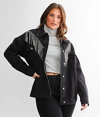 Rhinestone Fringe Denim Jacket