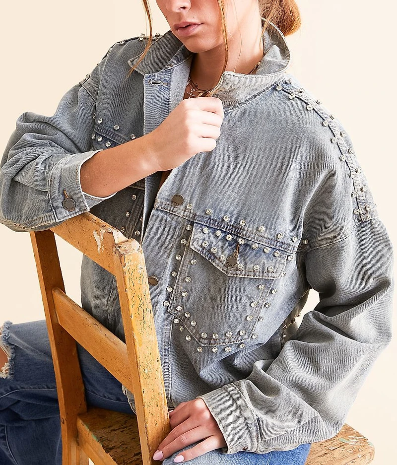 Chunky Rhinestone Denim Jacket