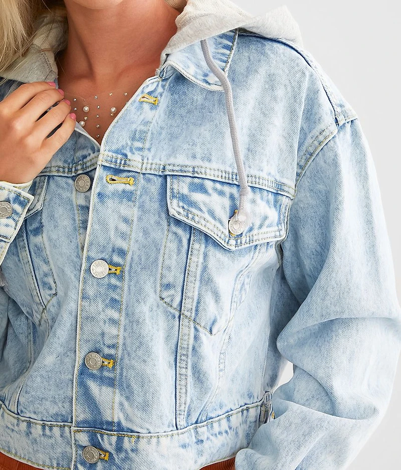 Cropped Denim Hooded Jacket