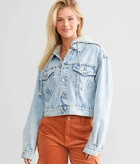 Cropped Denim Hooded Jacket