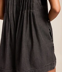 Rhinestone Front Tie Denim Romper
