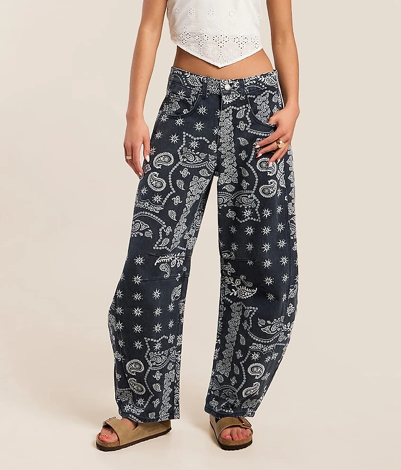 High Rise Paisley Barrel Jean