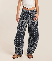High Rise Paisley Barrel Jean