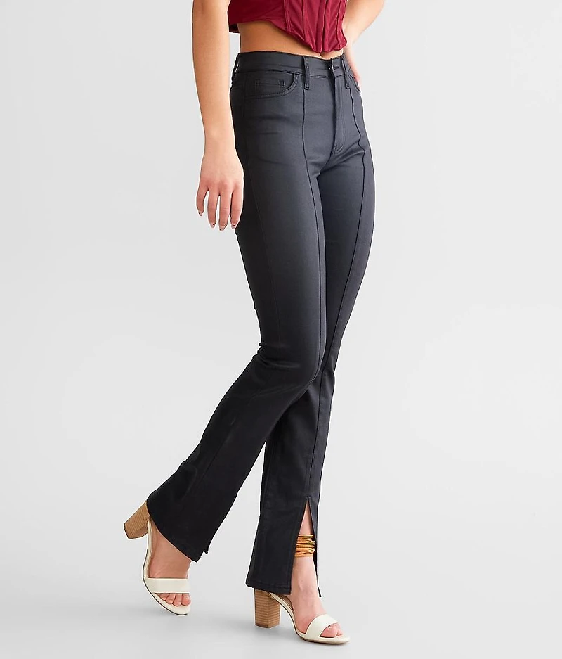 High Rise Coated Split Straight Pant