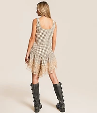 Plaid Tiered Lace Mini Dress