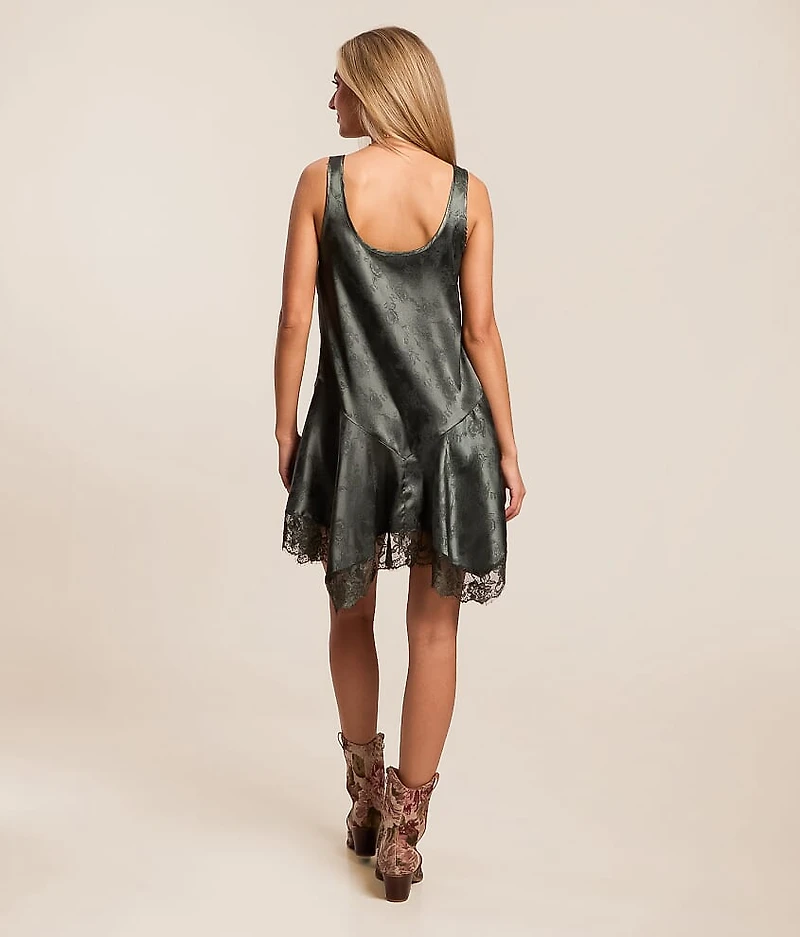 Satin Floral Jacquard Mini Dress