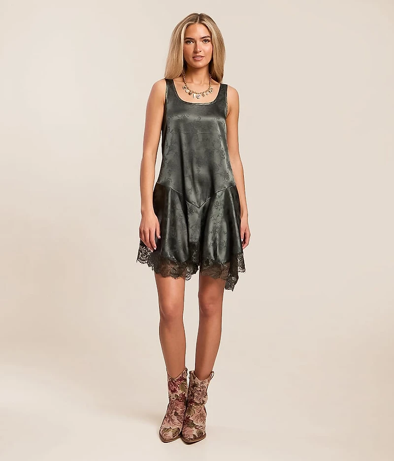 Satin Floral Jacquard Mini Dress