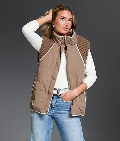 Pieced Sweater Puffer Vest
