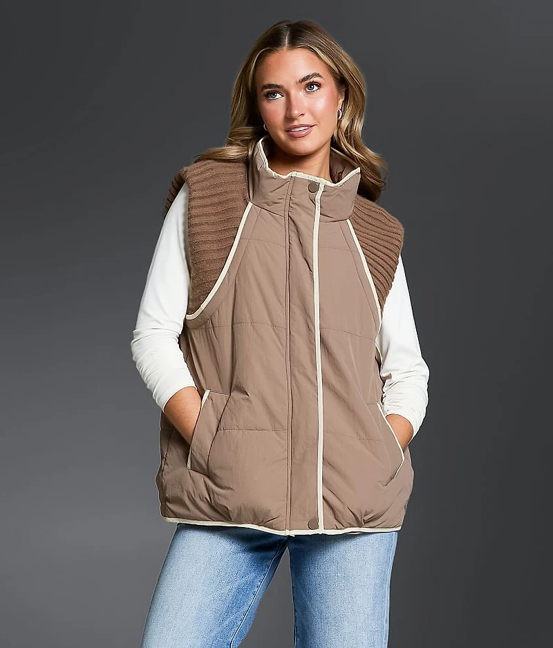 Pieced Sweater Puffer Vest