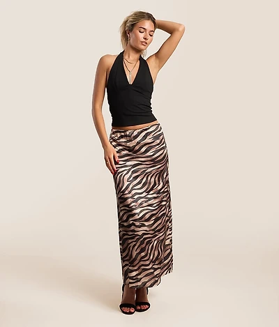 Satin Zebra Maxi Skirt