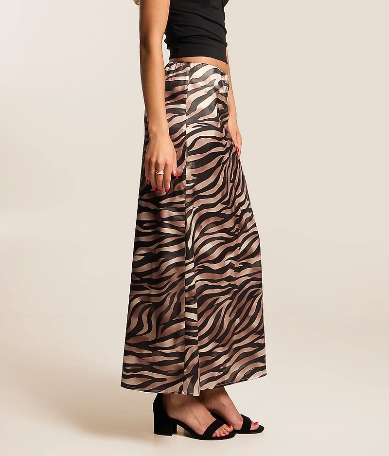 Satin Zebra Maxi Skirt