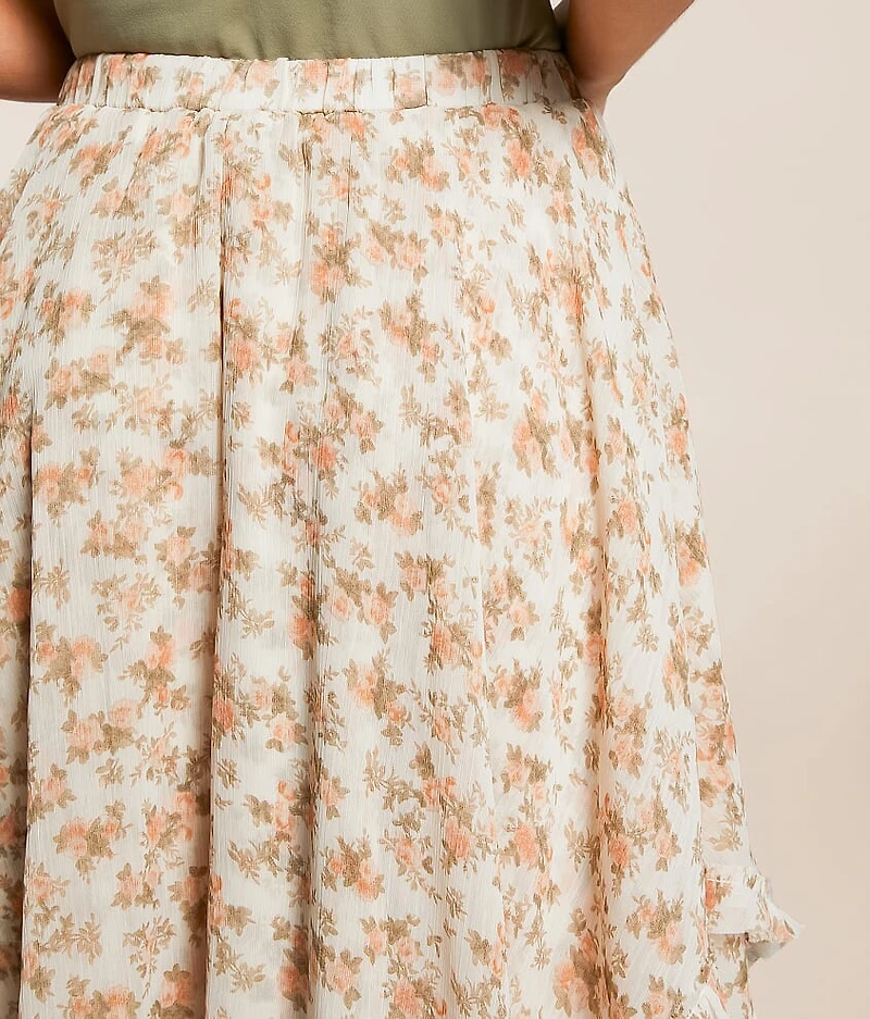 Floral Tiered Midi Skirt