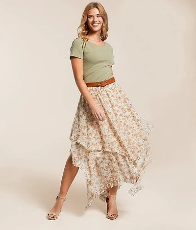 Bae Vely Floral Tiered Midi Skirt