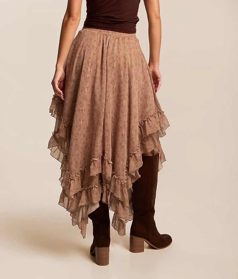 Floral Tiered Chiffon Midi Skirt