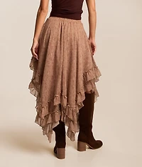 Floral Tiered Chiffon Midi Skirt