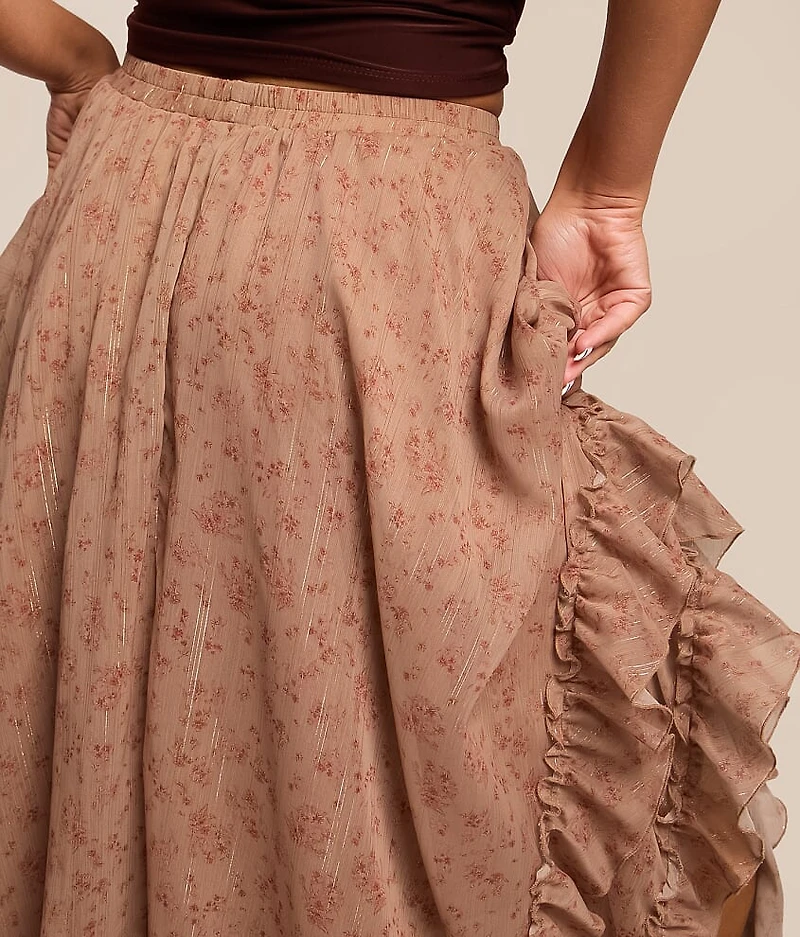 Floral Tiered Chiffon Midi Skirt