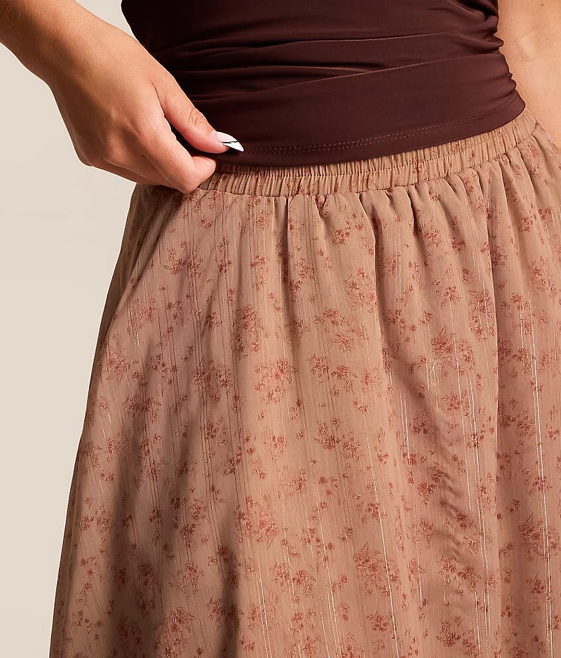 Floral Tiered Chiffon Midi Skirt
