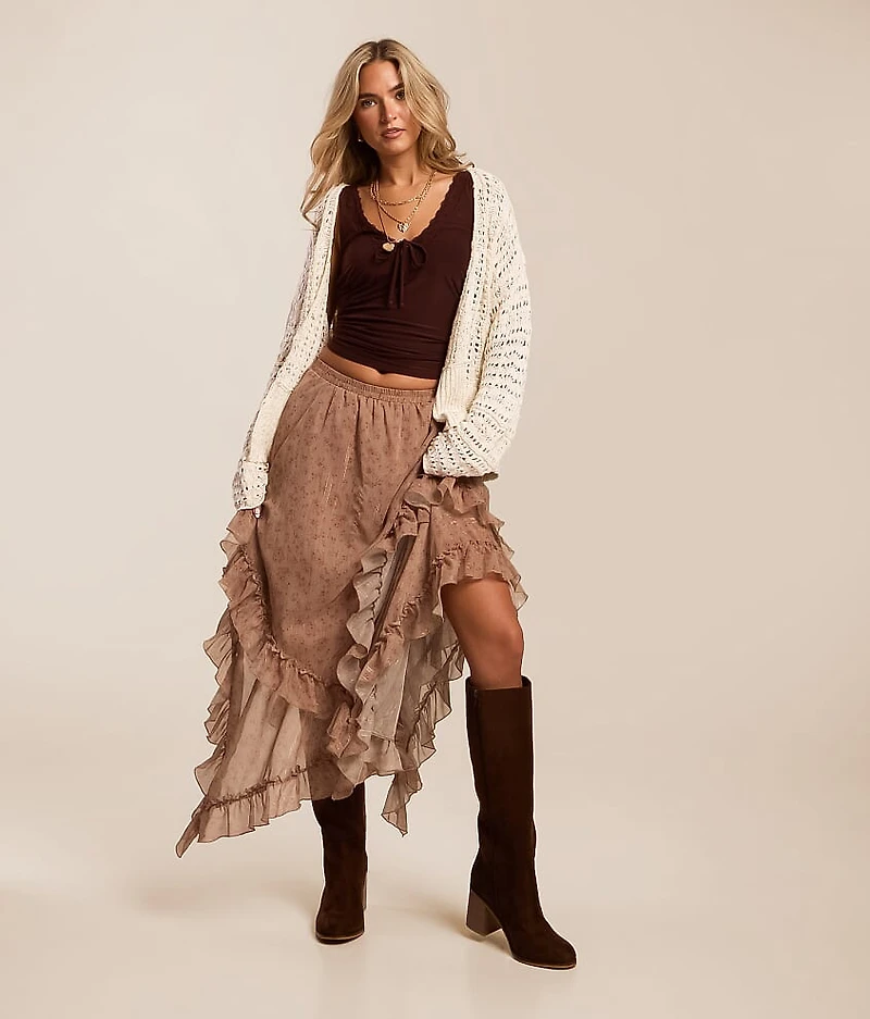 Floral Tiered Chiffon Midi Skirt