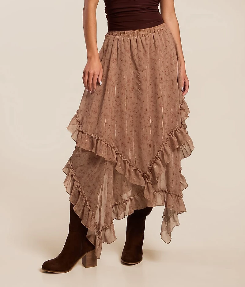 Floral Tiered Chiffon Midi Skirt