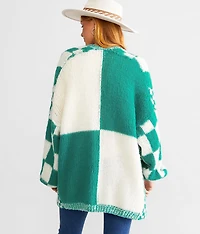 Oversized Checker Cardigan Sweater