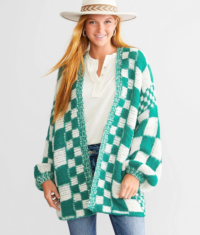 Oversized Checker Cardigan Sweater