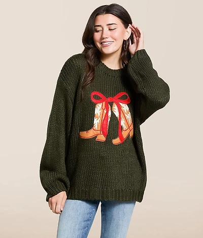 Cowboy Boot Oversized Knit Sweater
