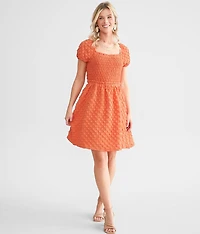 Smocked Lace-Up Mini Dress